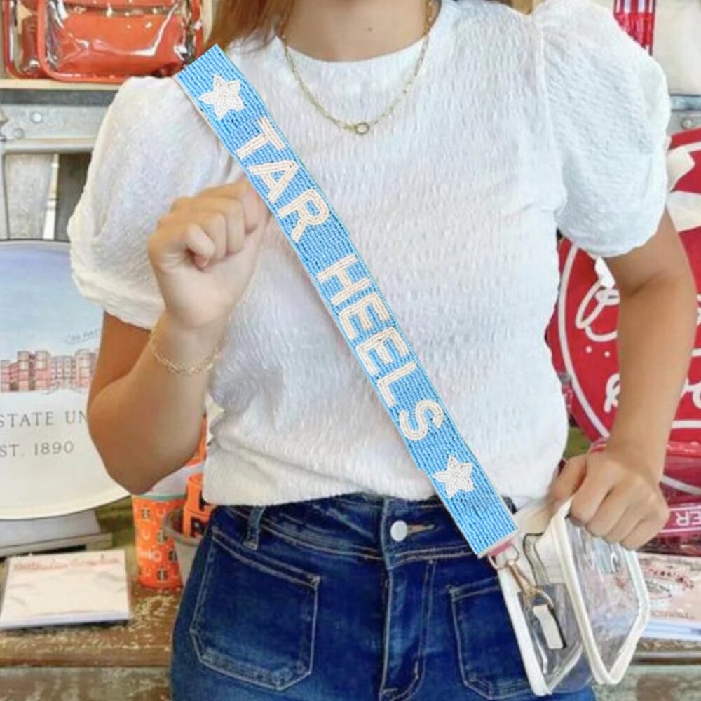 UNC Beaded Purse Strap | UNC Game Day Outfit | Tarheels Beaded Purse Strap